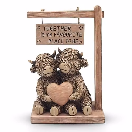 Garden Greatness Hughie Highland Cow Together Tabletop Ornament, Brown and Multicolour