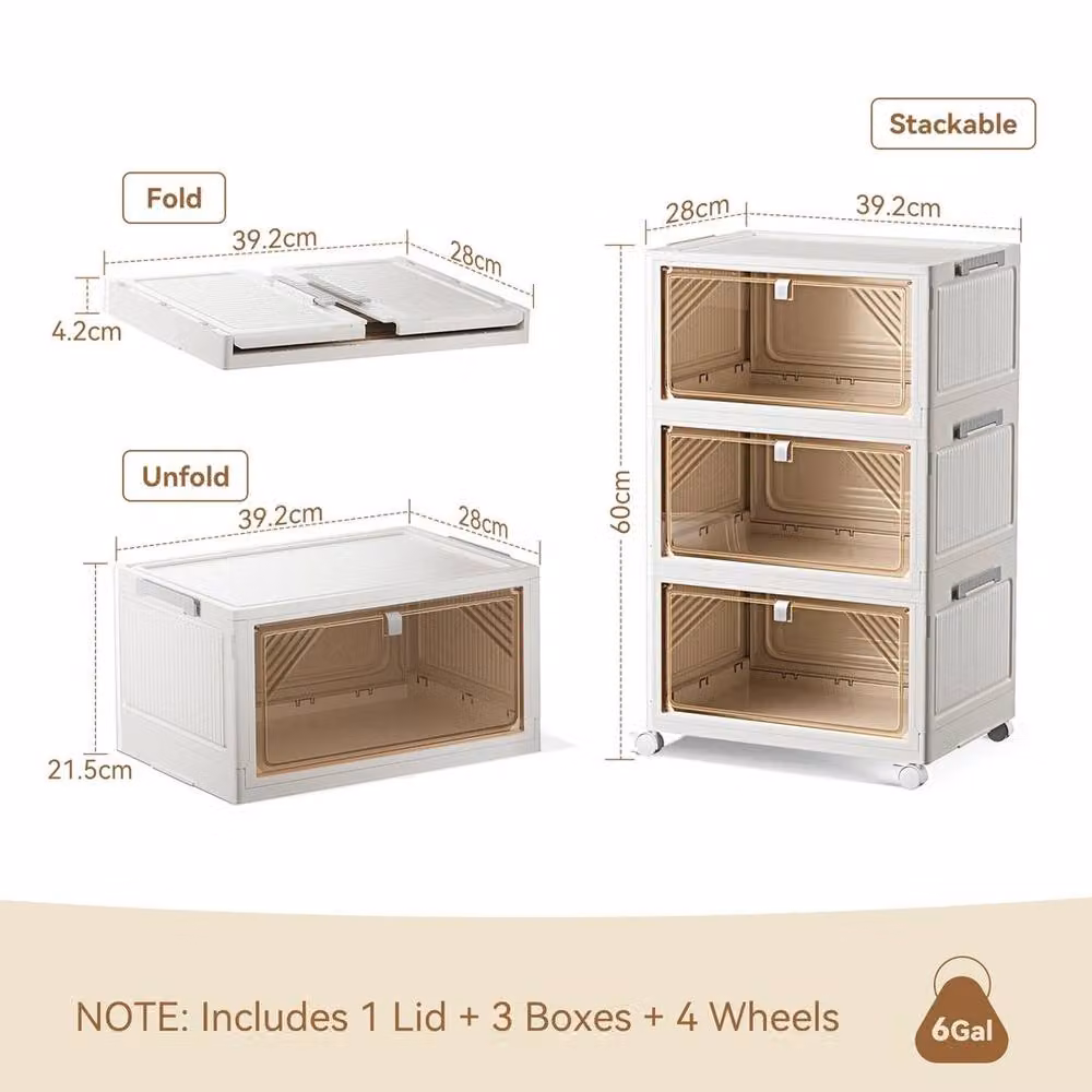 FLAVORA 3 Tier Stackable and Foldable Plastic Storage Boxes in White – 2