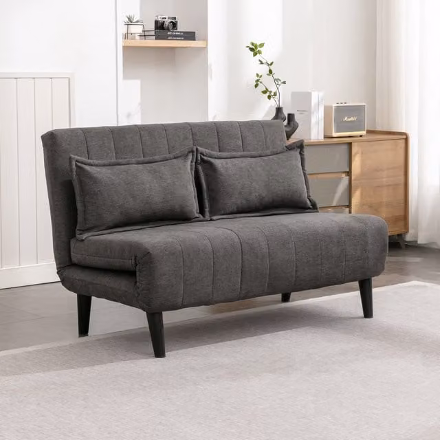 More4Homes Harper Folding Click Clack Fabric Lounge Futon Sofa Bed in Anthracite Grey, W/D/H: 186.5 x 125.5 x 83 cm
