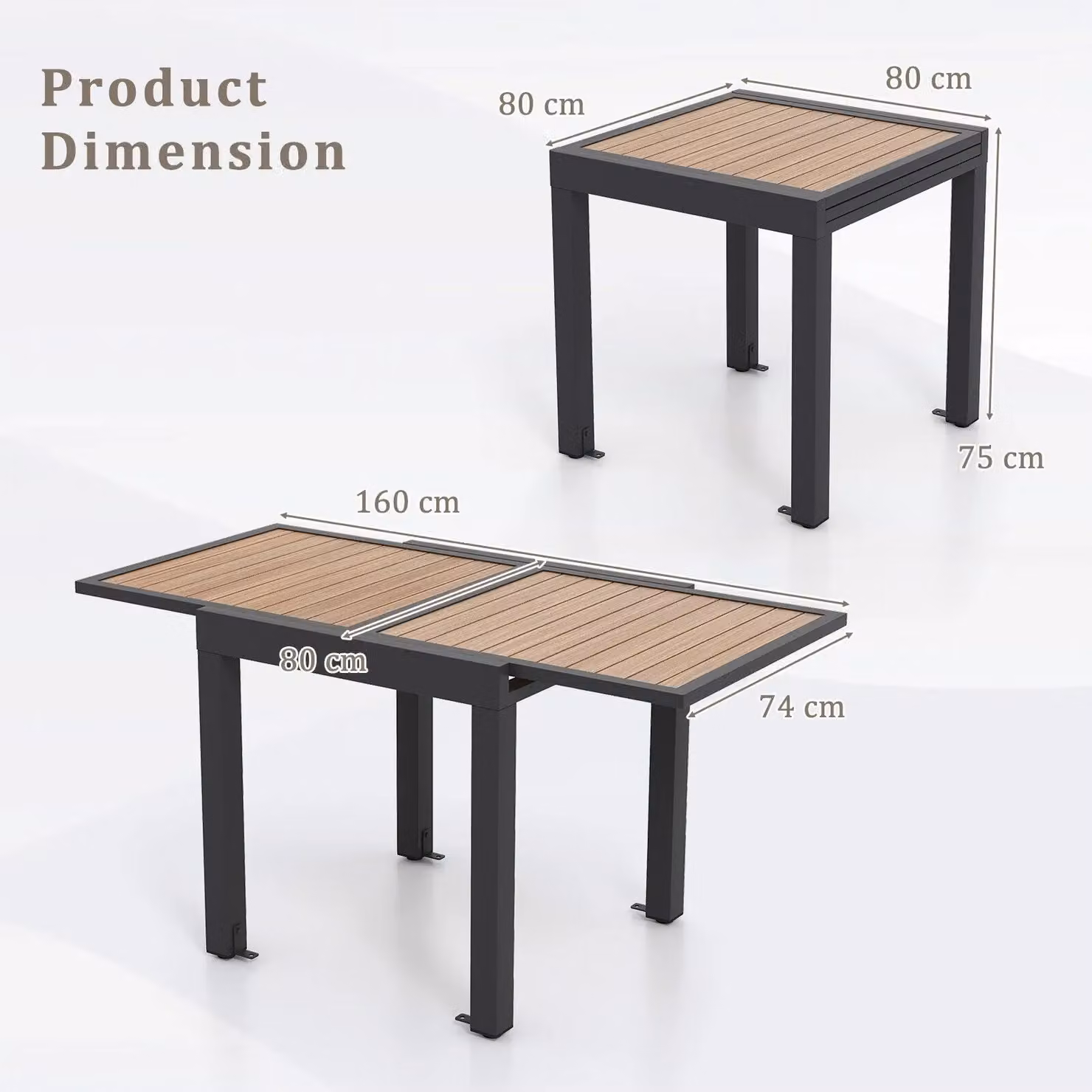 Costway Extendable Rectangular Patio Dining Table for 4-6 People in Brown Wood-like Aluminium – 2