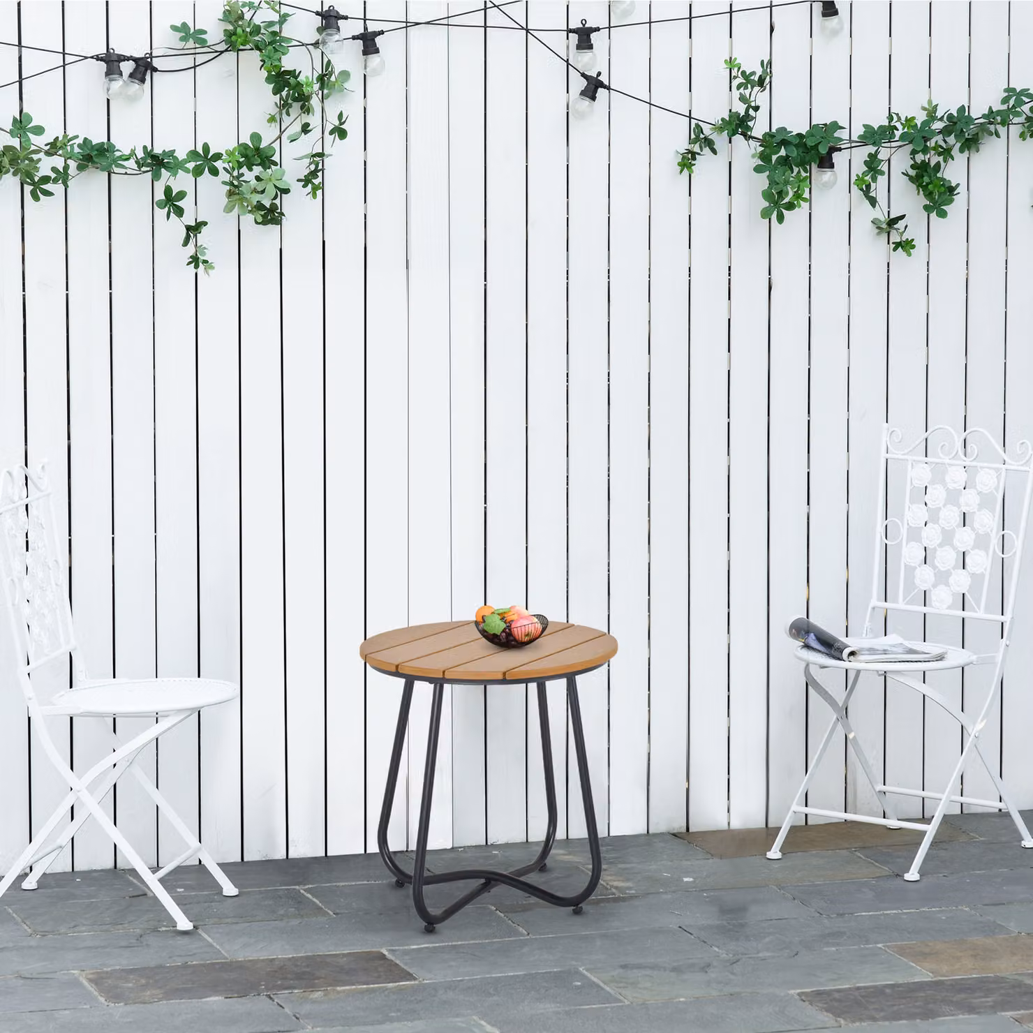 Outsunny Round Outdoor Side Table in Natural Wood and Black, W/D/H: 49 x 49 x 48 cm – 2