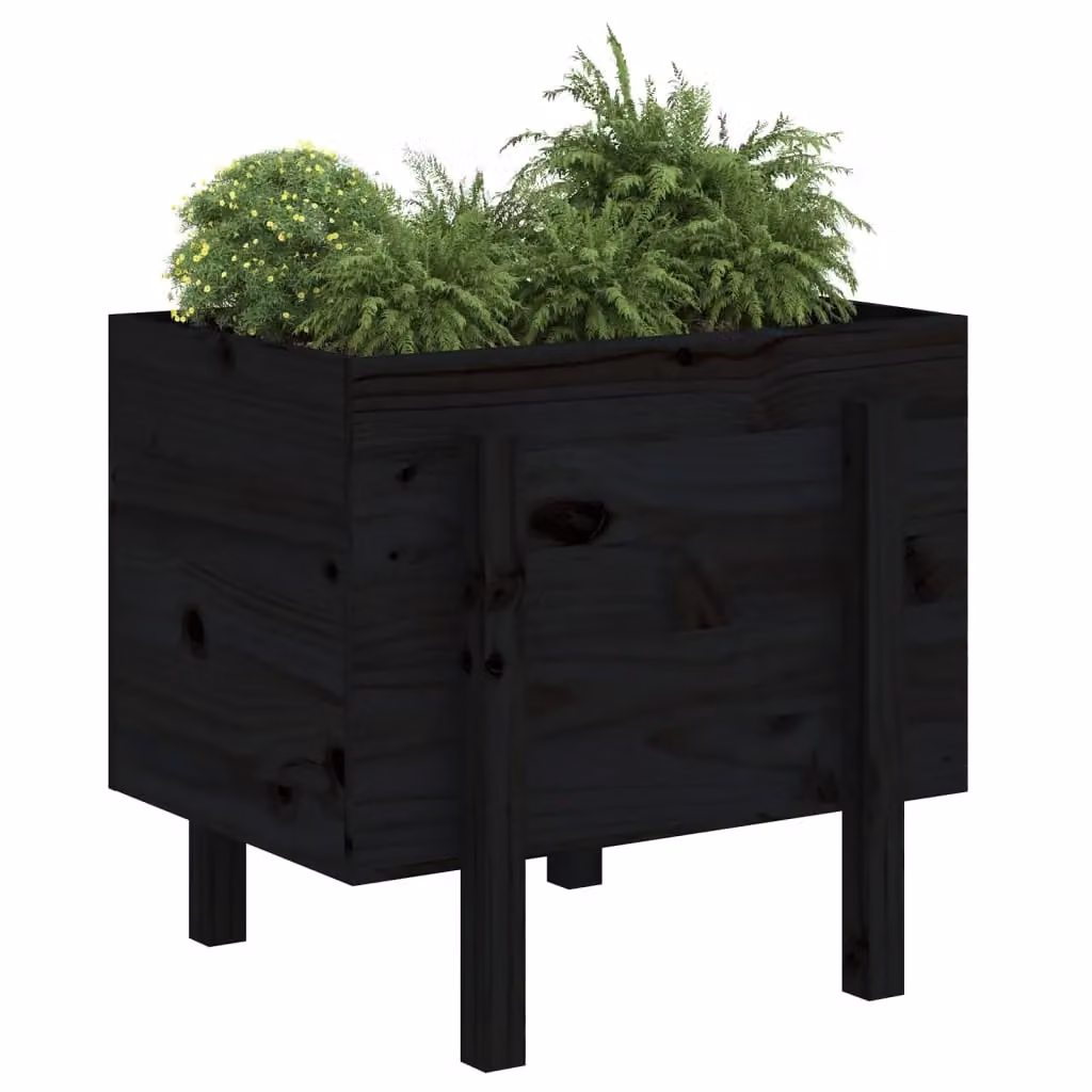 Berkfield Home Black Solid Wood Pine Garden Planter Tub W: 62 cm, D: 50 cm, H: 57 cm – 3
