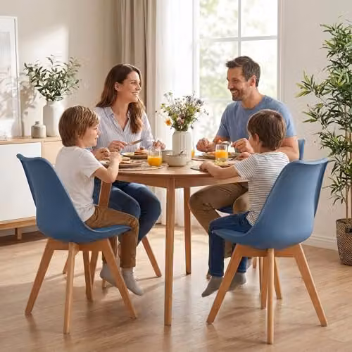 Bravich Rocco Tulip Dining Chair with Synthetic Leather Cushion in Navy Blue and Beech Wood Legs – 2