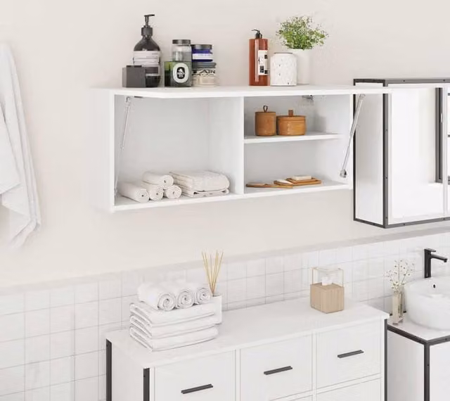 Berkfield Home White Wall Mounted Bathroom Cabinet with Hinged Doors and Internal Shelves, W: 100 cm, D: 25 cm, H: 40 cm