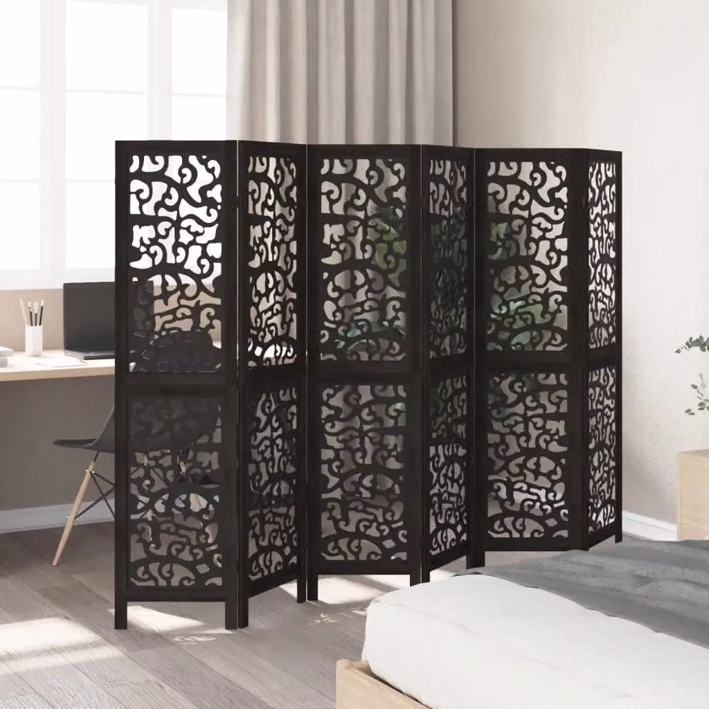 Berkfield Home 6-Panel Black Solid Paulownia Wood Room Divider – 3