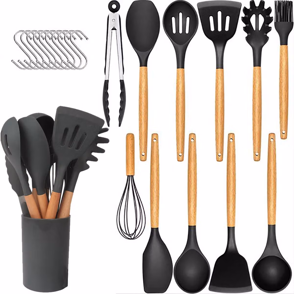 Duffy 22-Piece Heat Resistant Silicone and Stainless Steel Kitchen Utensil Set in Black – 2