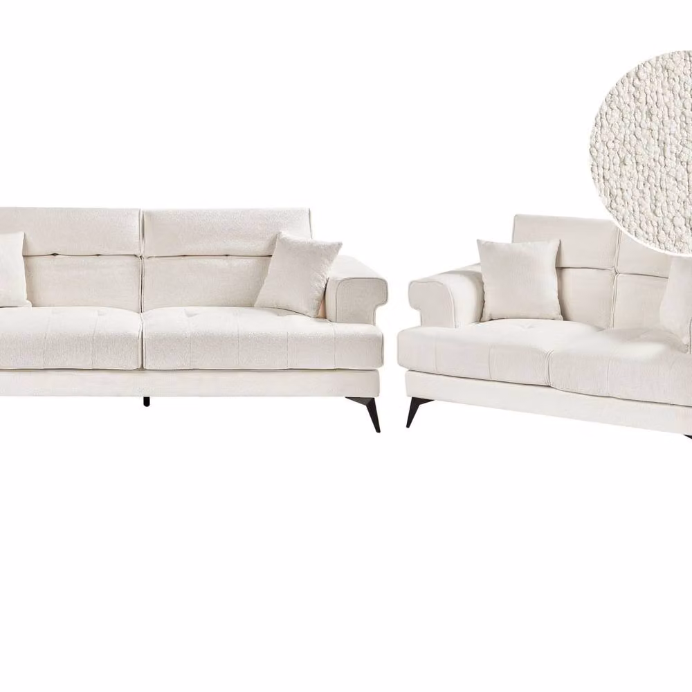 Wyld and Coco White Boucle Sofa Set with 2 Seater and 3 Seater Sofas and Adjustable Headrests – 2