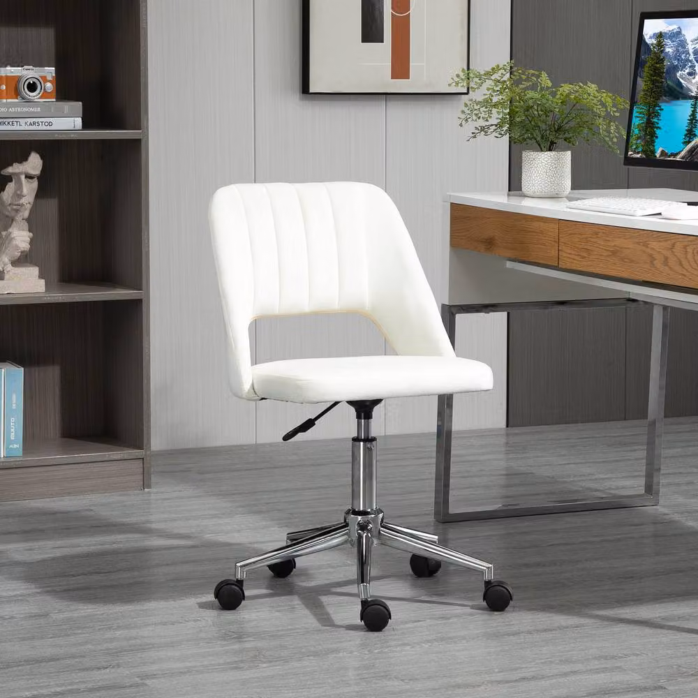 STILVORA Modern Swivel Task Chair in White and Beige with High Back and Castors, H 91 x W 60 x D 49 cm – 2