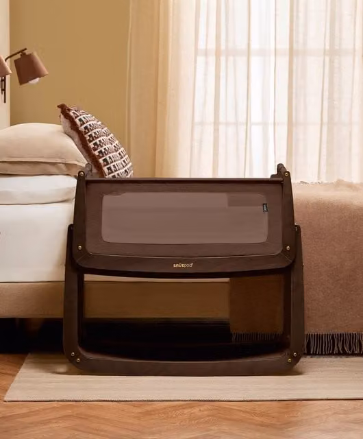 SnuzPod 5 Bedside Crib in Chocolate Brown with Solid Wood Frame