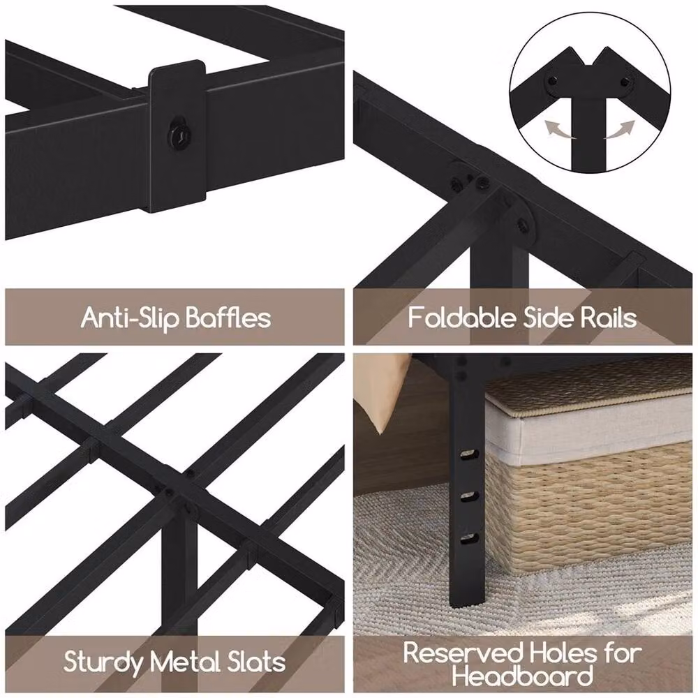 PAWNORA Metal Platform Bed Frame, Black, W/D/H: 90 x 190 x 41 cm – 4