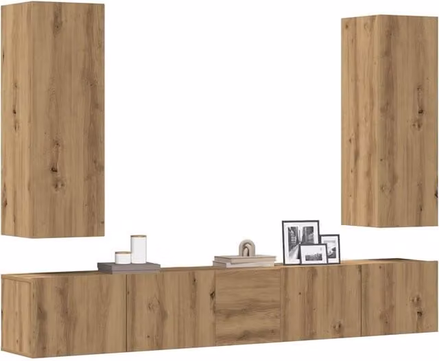 Berkfield Home 5 Piece Wall-mounted TV Cabinet Set in Artisan Oak Brown Engineered Wood – 1