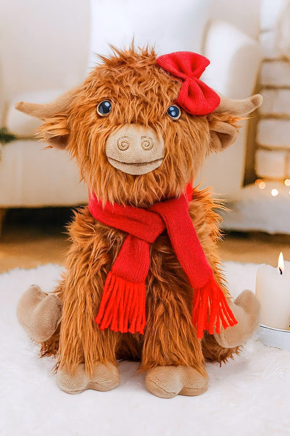 Marco Paul Hairy Hattie Large Highland Cow Soft Plush Christmas Tabletop Decoration in Brown – 4