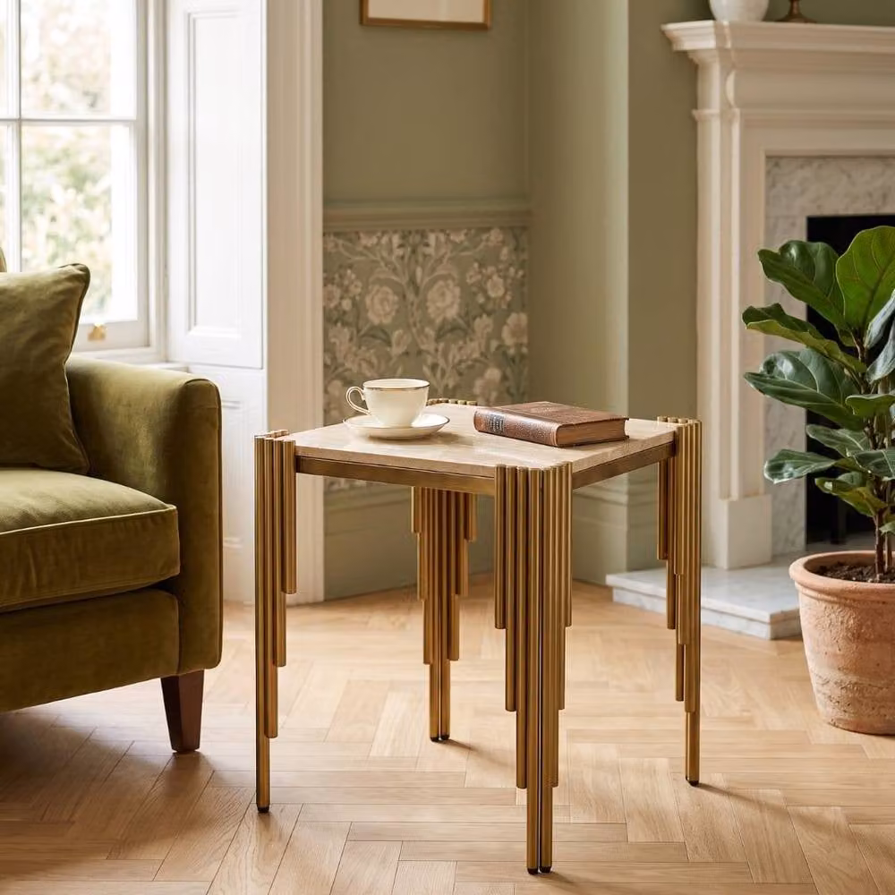 HOME LUXE INTERIOR Sassari Gold Side Table with Cream Marble Top, W/D/H: 45 x 45 x 50 cm – 3