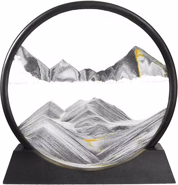 Livingandhome 7-Inch 3D Moving Sand Art Rotating Round Tabletop Decor in Black