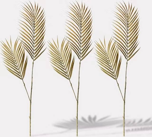 Gallery Direct Set of 3 Artificial Dried Palm Single Stems in Green and Gold