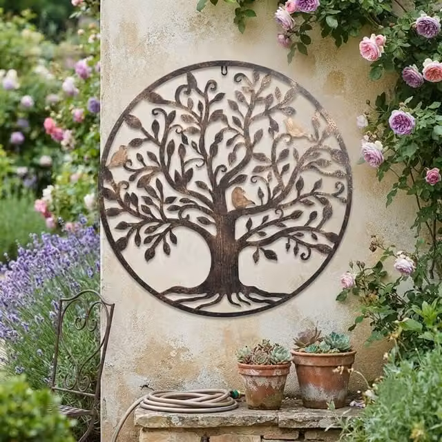 Biznest Tree of Life Metal Wall Art in Brown and Gold, Diameter: 80 cm