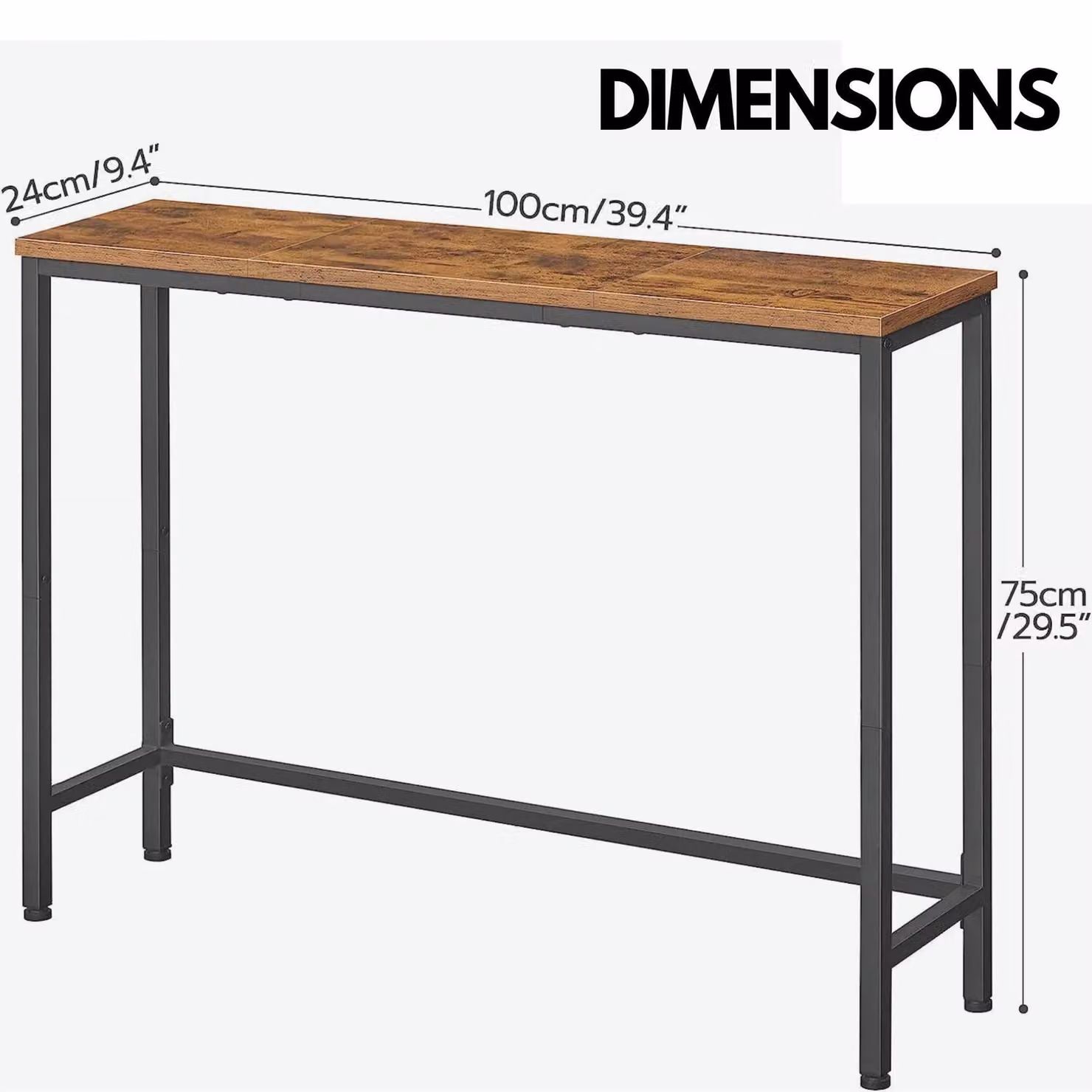Rafaelo Mobilia Industrial Rustic Console Table in Dark Brown, W: 100 cm, H: 75 cm, D: 24 cm – 2