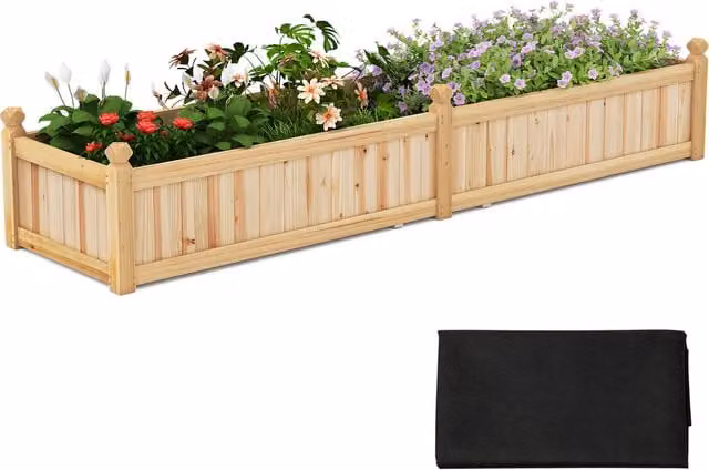 Costway Large Wooden Raised Garden Bed Planter Box in Brown