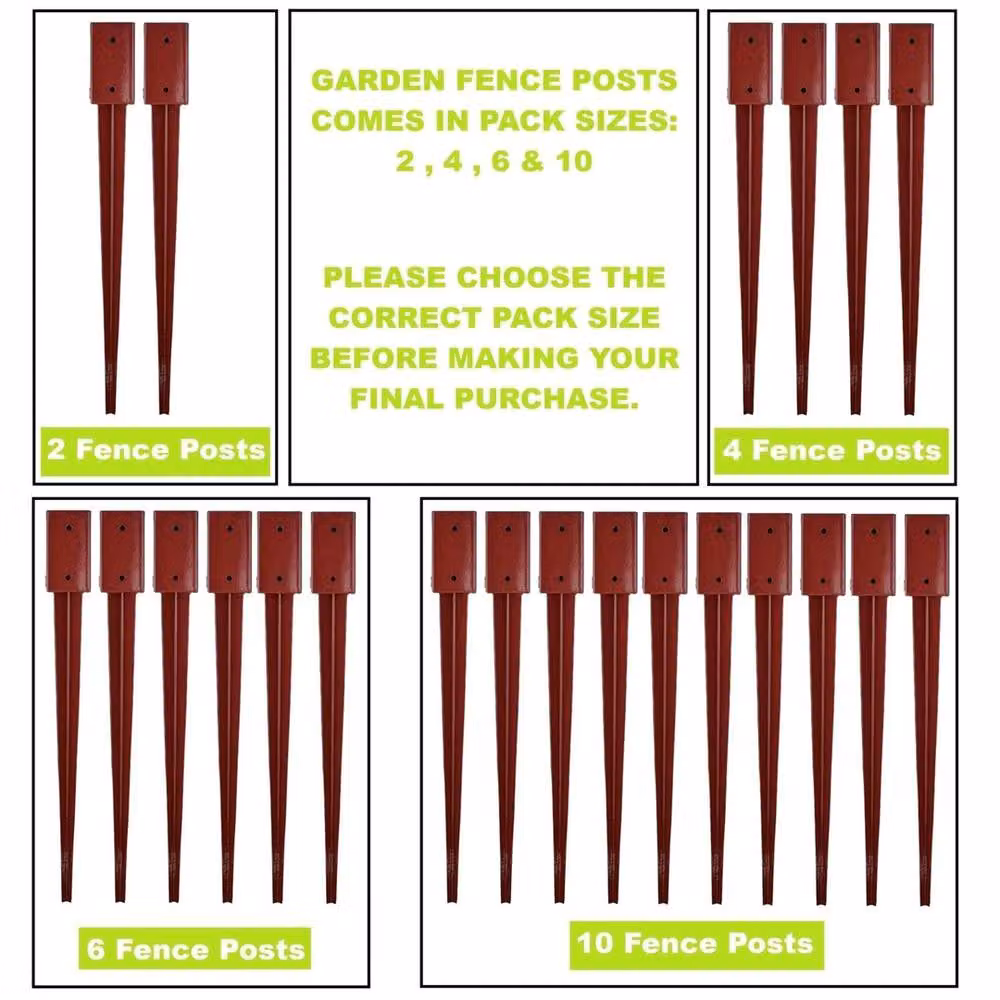 NESTLUNE Set of 6 Galvanised Steel Fence Post Support Spikes in Brown, H: 120 cm, W: 3.2 cm – 3