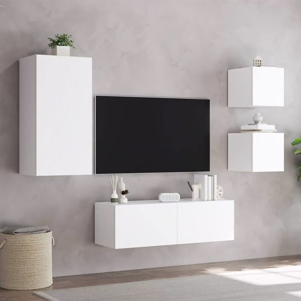 Berkfield Home 4 Piece Modern Glossy White Wall Mounted TV Cabinets with Integrated LED Lighting – 3