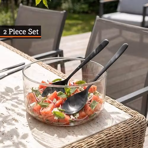 Premier Housewares Matte Black Stainless Steel 2 Piece Salad Server Set – 4