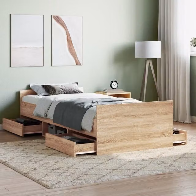 Berkfield Home Sonoma Oak Single Bed Frame with Headboard, Footboard and Drawers, Brown, W/D/H: 90 x 190 cm – 1