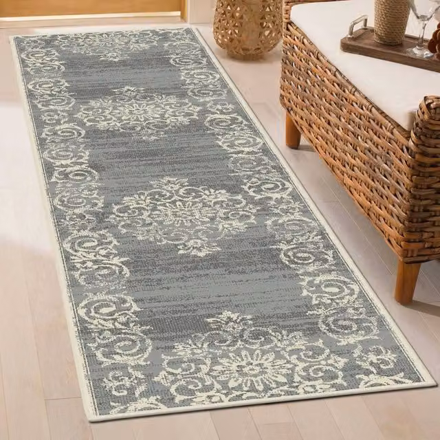 runrug Bayeux Hallway Carpet Runner Rug in Grey, W: 60 cm, L: 360 cm – 1