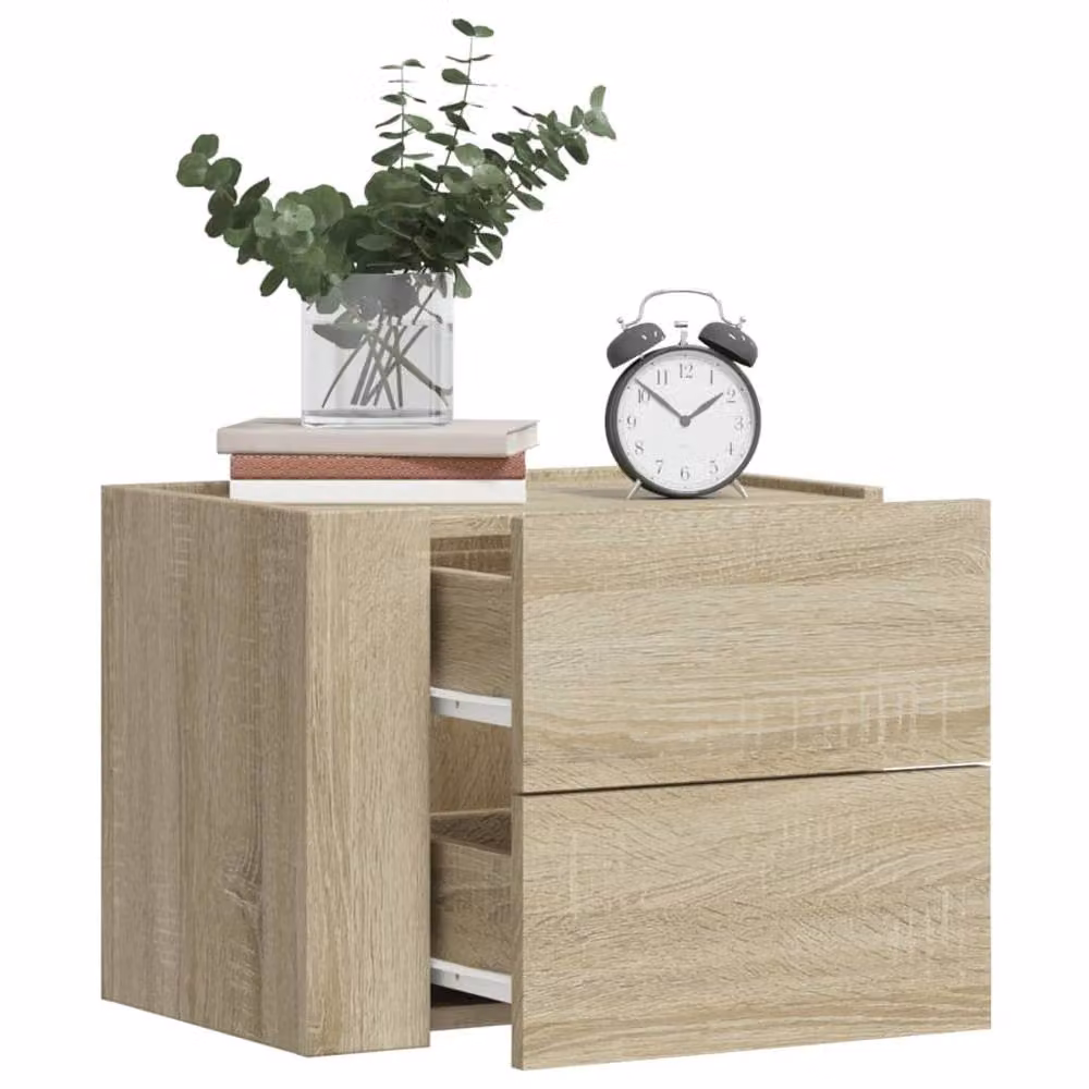 Berkfield Home Set of 2 Wall-mounted Bedside Cabinets in Sonoma Light Oak, W/D/H: 45 x 30 x 35 cm – 2