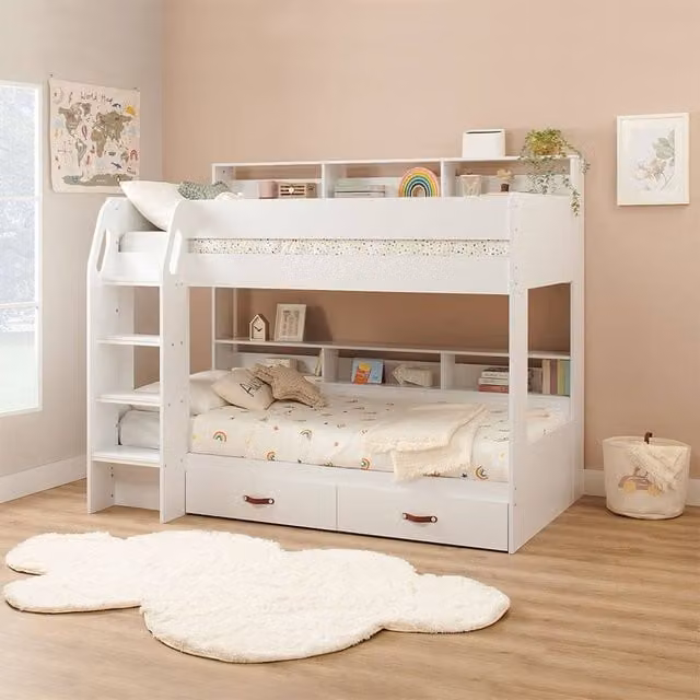 Flair Aviary Kids Bunk Bed with Storage Drawers and Bedside Shelves in White, Single Size 90 x 200 cm – 1
