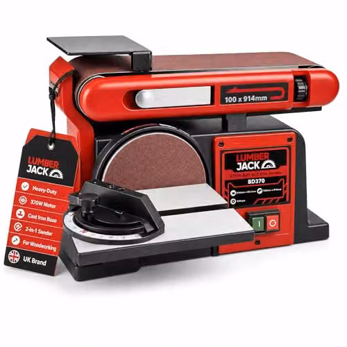 Lumberjack 370W Belt and Disc Benchtop Sander Linisher with Heavy Duty Cast Iron Base in Red – 3
