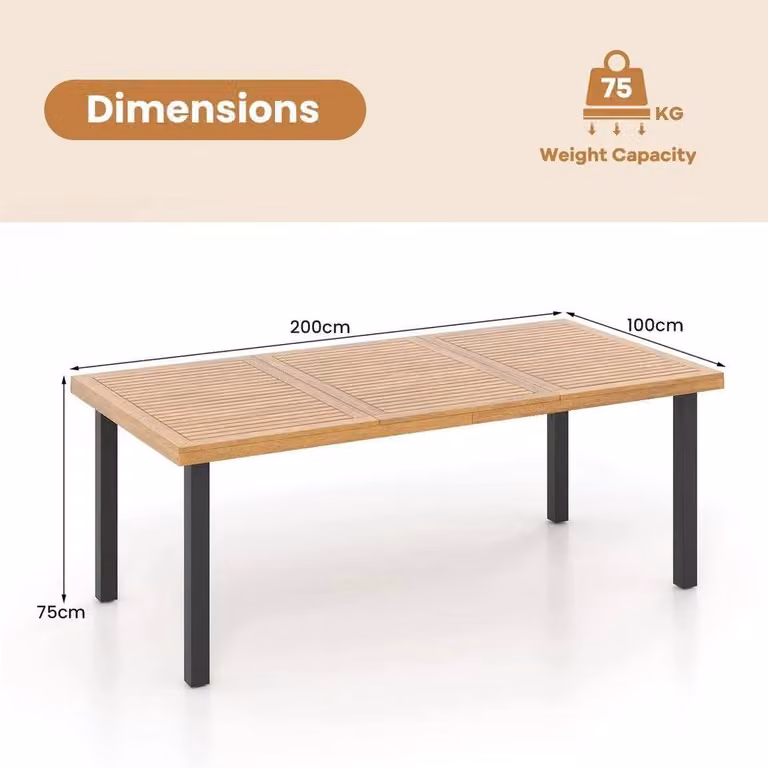KORVIXA Modern Square Acacia Wood Dining Table in Brown with 5cm Umbrella Hole, W/D/H: 100 x 100 x 100 cm