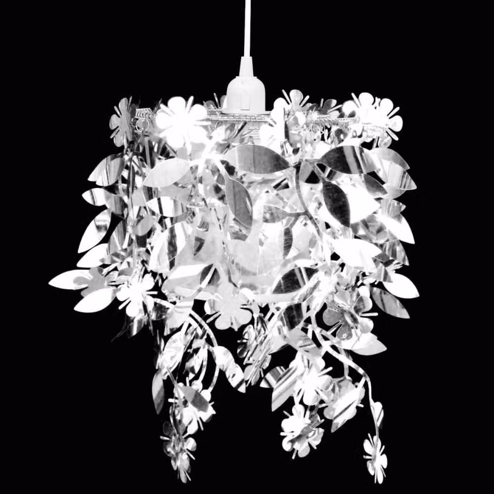 Berkfield Home Leaves Paillette Pendant Chandelier Lamp, Silver, W/D/H: 21.5 x 21.5 x 30 cm – 2