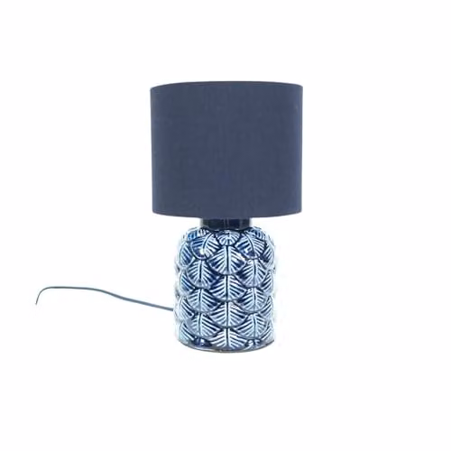 ValueLights Priyah Blue Ceramic Scallop Table Lamp with Beige Fabric Cylinder Shade, H 25.5 x W 15.0 x D 15.0 cm – 1