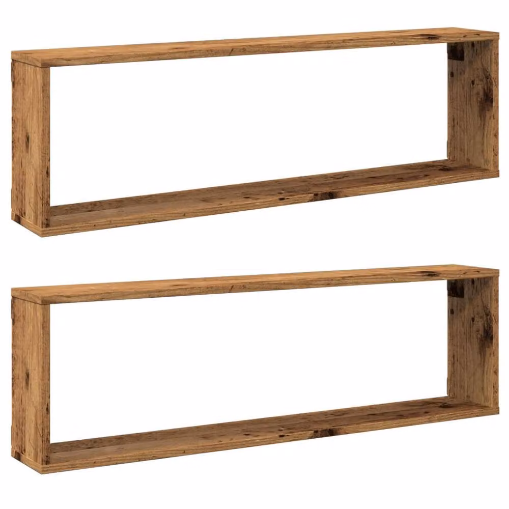 Berkfield Home Wall Mounted Cube Shelves, 2 Piece Set in Old Wood Brown, W/D/H: 100 x 15 x 30 cm – 2