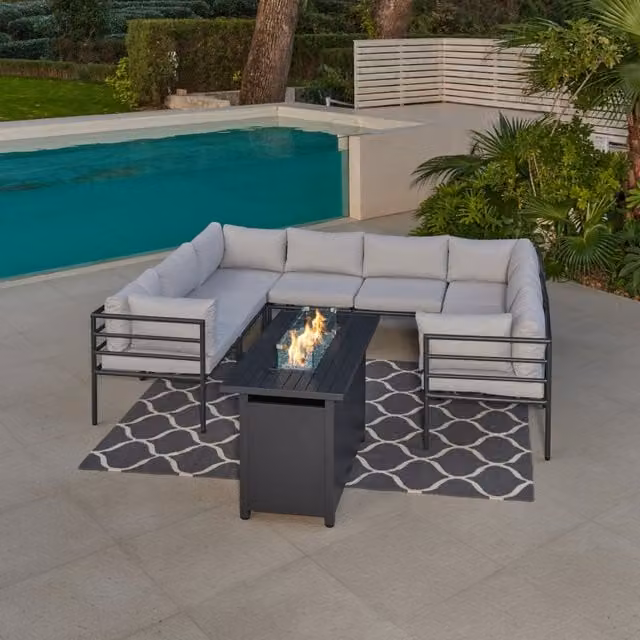 GRS Catalon Grey Aluminium Modular Garden Sofa Set with Optional Fire Pit Table