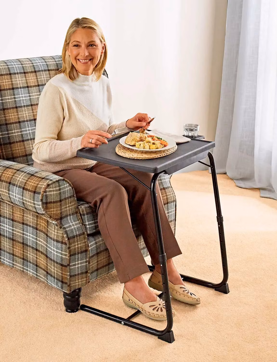 Chums Height and Tilt Adjustable Folding TV Table with Sled Base in Black – 2