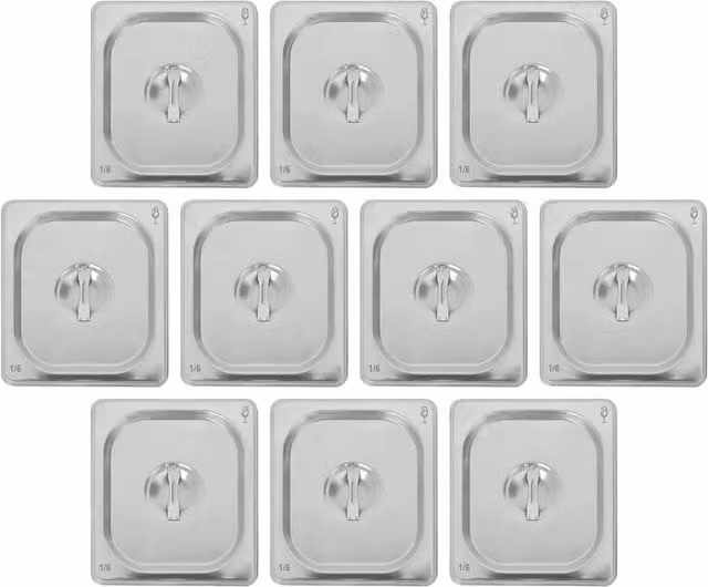Argon Tableware Stainless Steel Gastronorm Container Lids 1/6, Pack of 10, Silver