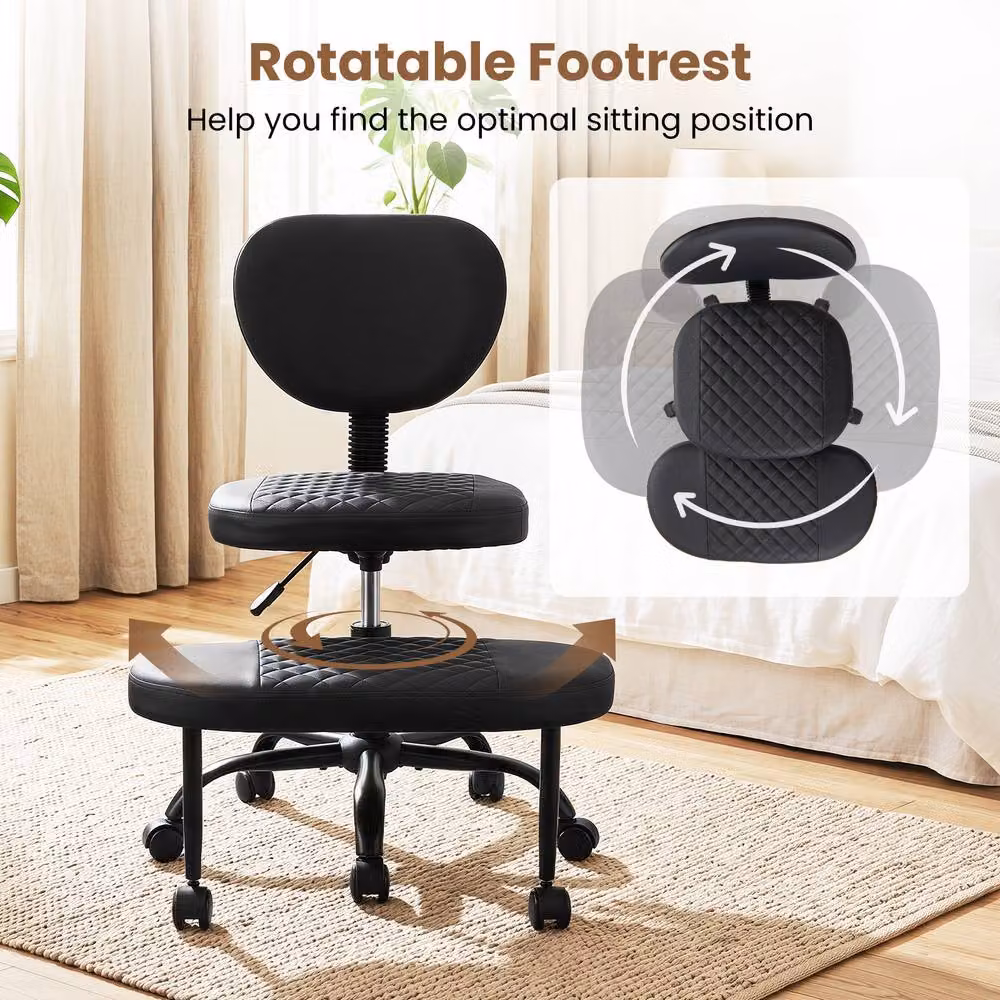 Costway Ergonomic Cross Legged Office Chair in Black Synthetic Leather with Castors – 5