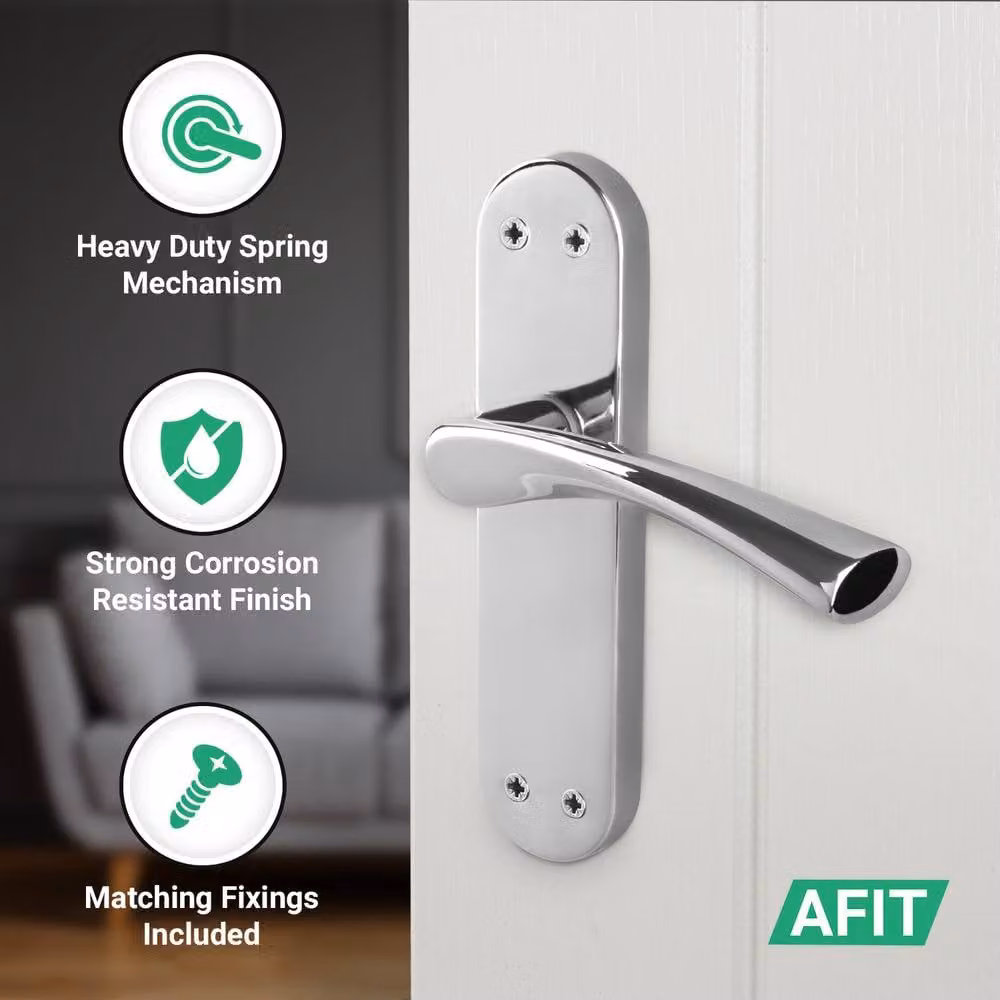 AFIT Chrome Twist Door Handle Latch Set with Novi Backplate, Metallic Silver, 4 Pairs, W/D/H: 150 x 150 x 17.5 mm – 2