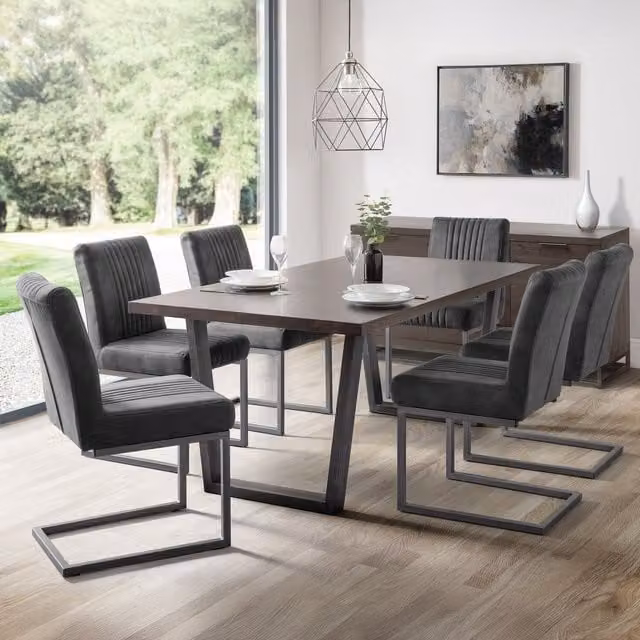 Julian Bowen Brooklyn Set of 2 Upholstered Grey Dining Chairs with Cantilever Metal Base – 1