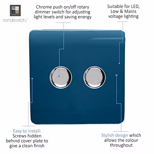 Trendi Modern Glossy 2 Gang 2 Way 120w LED Dimmer Switch in Midnight Blue – 3