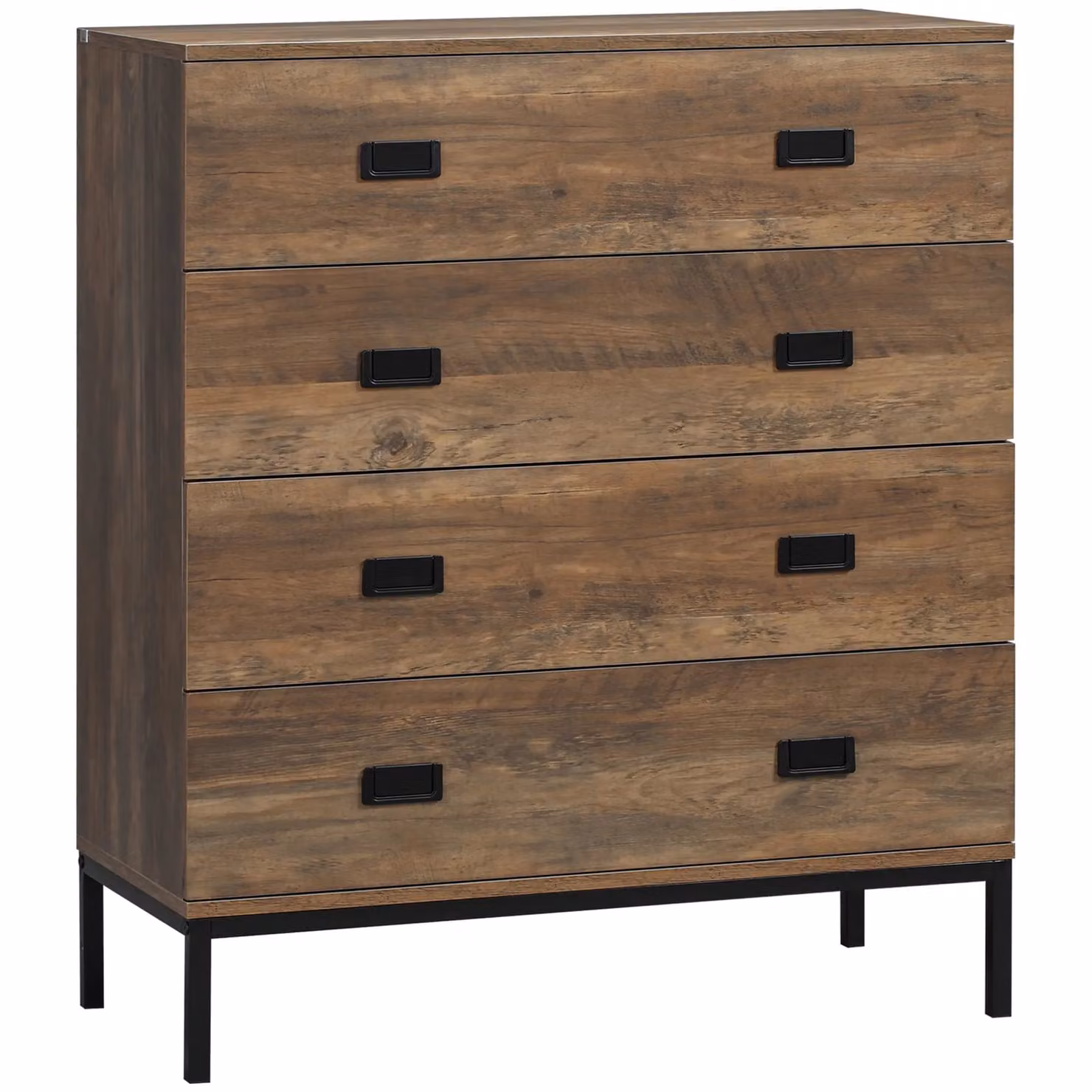 HOMCOM 4-Drawer Chest of Drawers Storage Organiser in Brown and Black Rustic Wood Finish – 2