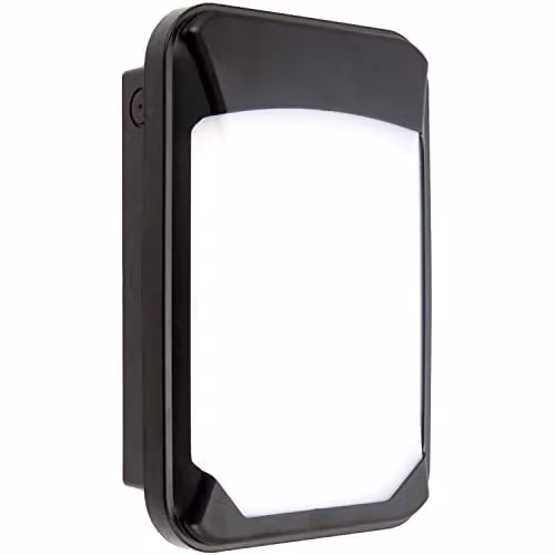 Loops Outdoor Commercial Bulkhead Wall Light in Black with Cool White LED and Motion Sensor, IP65 Rated
