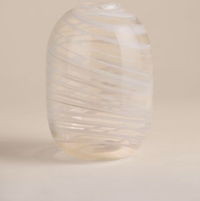 M&S Modern Abstract Oval Glass Tabletop Vase in Beige