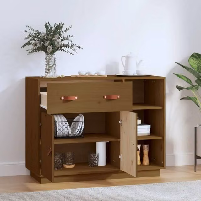 Berkfield Home Honey Brown Solid Wood Pine Sideboard W/D/H: 98.5 x 40 x 75 cm – 1