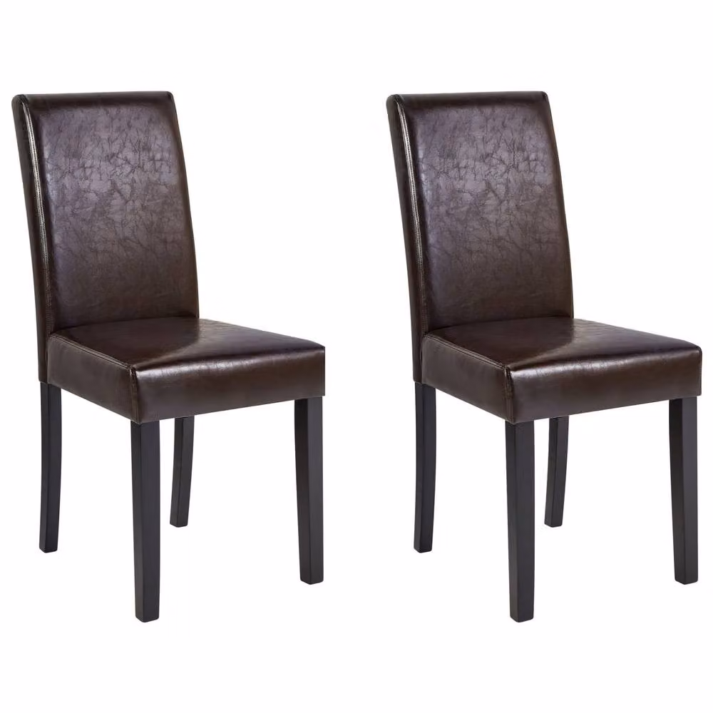 Wyld and Coco Luxe Living Set of 2 Brown Faux Leather Dining Chairs with Rubberwood Legs – 2