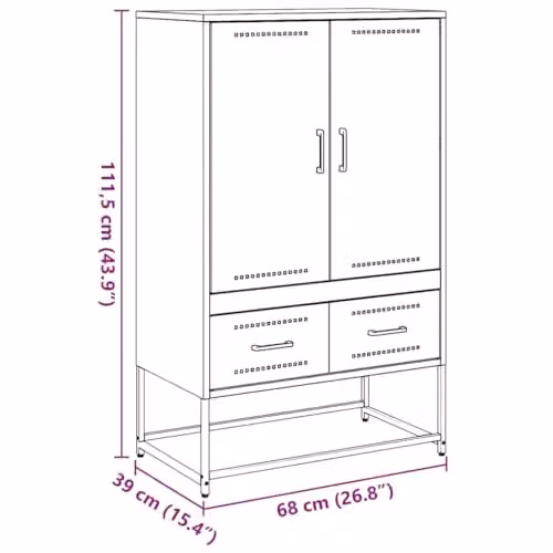 vidaXL Modern Black Steel Highboard with Hinged Doors and Internal Shelves, W/D/H: 68 x 39 x 111.5 cm – 3