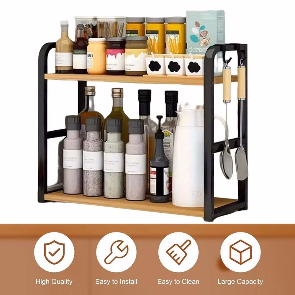 KORVIXA 2 Tier Black Metal Kitchen Spice Rack and Storage Shelf – 3