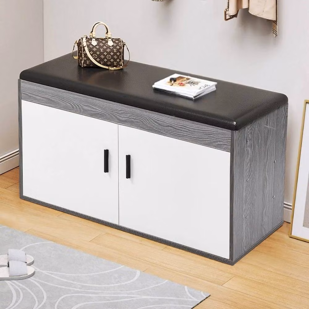 EONLION Modern White and Grey Wood-Grain Shoe Storage Bench, Width: 100 cm – 4