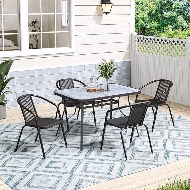 Lifeideas Rustic Garden Table and Chairs Set in White and Black with Glass and Metal Accents